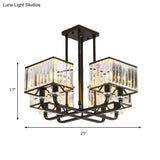 Vintage Prismatic Crystal Chandelier - 6/8 Lights Black Hanging Light For Living Room