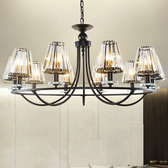 Vintage Prismatic Crystal Tapered Chandelier With Black Hanging Ceiling Light - 4/6/8 Lights 10 /