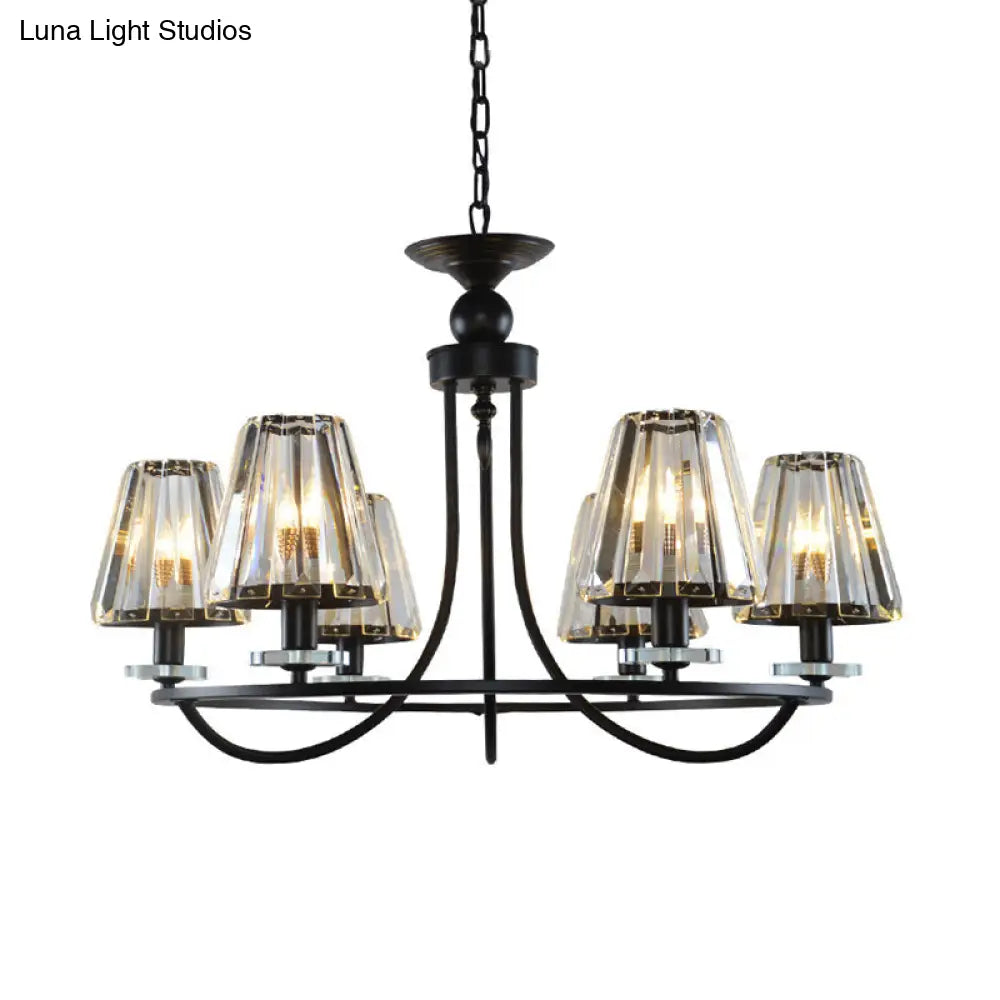 Vintage Prismatic Crystal Chandelier: Tapered Design 4/6/8 Lights Black Hanging Ceiling Light