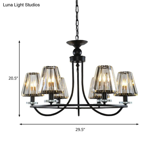 Vintage Prismatic Crystal Chandelier: Tapered Design 4/6/8 Lights Black Hanging Ceiling Light