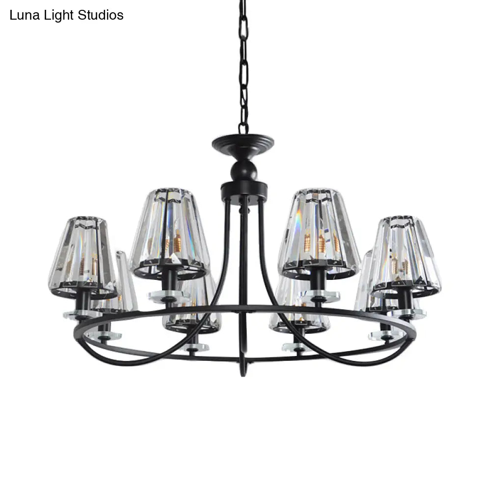 Vintage Prismatic Crystal Chandelier: Tapered Design 4/6/8 Lights Black Hanging Ceiling Light