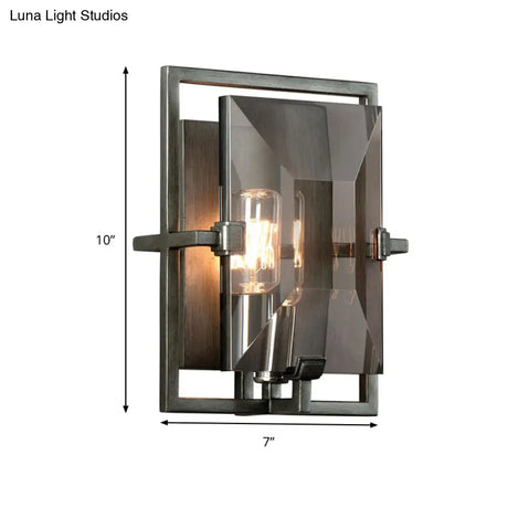 Vintage Rectangle Crystal Shade Wall Sconce In Smoke Gray For Hallway