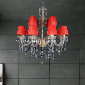 Vintage Red Cone Chandelier With Crystal Accents - 12 Head Bedroom Ceiling Lamp