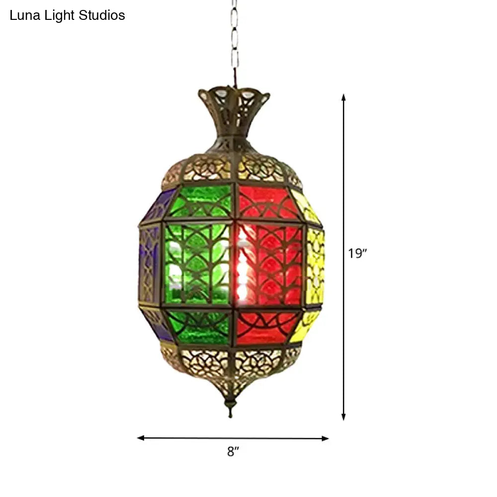 Vintage Red Metallic Lantern Pendant Lamp For Balcony Ceiling Lighting