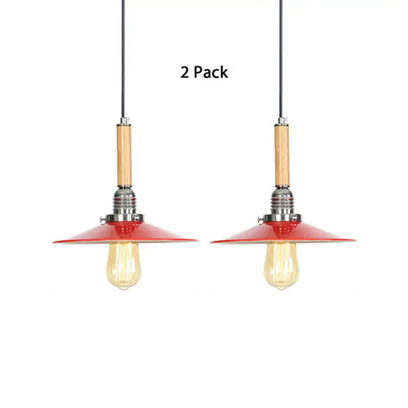 Vintage Red Saucer Suspension Pendant Light For Foyer - Metal Finish 1-Light / 2