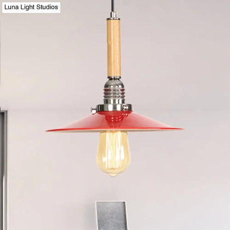 Vintage Red Saucer Suspension Pendant Light For Foyer - Metal Finish 1-Light