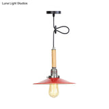 Vintage Red Saucer Suspension Pendant Light For Foyer - Metal Finish 1-Light