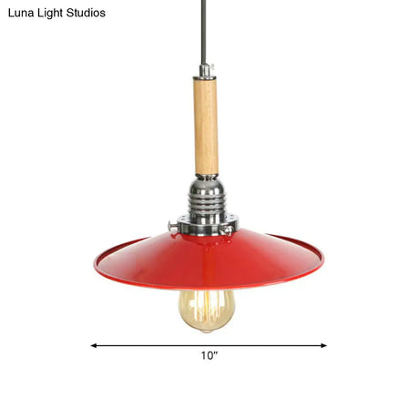 Vintage Red Saucer Suspension Pendant Light For Foyer - Metal Finish 1-Light
