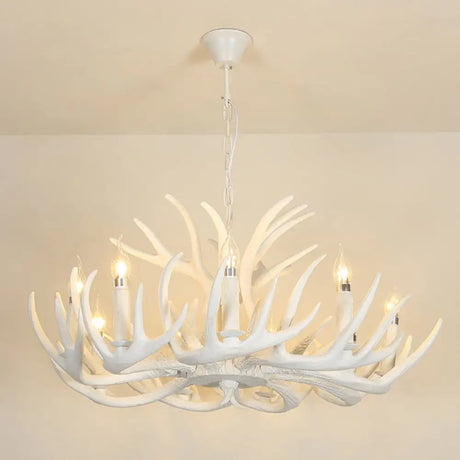 Vintage Resin Chandelier - Retro Dining Pendant Light Fixture In Deer Horn Shape 12 / White