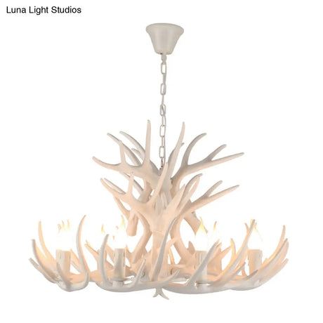 Vintage Resin Chandelier - Retro Dining Pendant Light Fixture In Deer Horn Shape