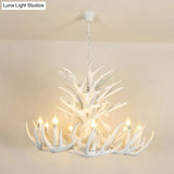 Vintage Resin Chandelier - Retro Dining Pendant Light Fixture In Deer Horn Shape