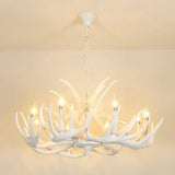 Vintage Resin Chandelier - Retro Dining Pendant Light Fixture In Deer Horn Shape 8 / White