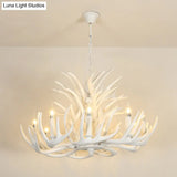 Vintage Resin Chandelier - Retro Dining Pendant Light Fixture In Deer Horn Shape