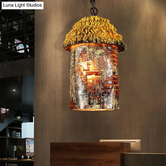 Vintage Hanging Ceiling Light With House Shade Resin - Brown/Pink Pendant Lighting For Dining Room