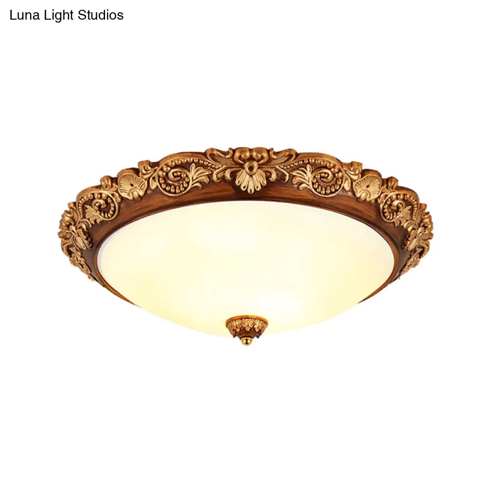 Vintage Resin Led Brown Flushmount Conical Ceiling Light Fixture For Bedrooms
