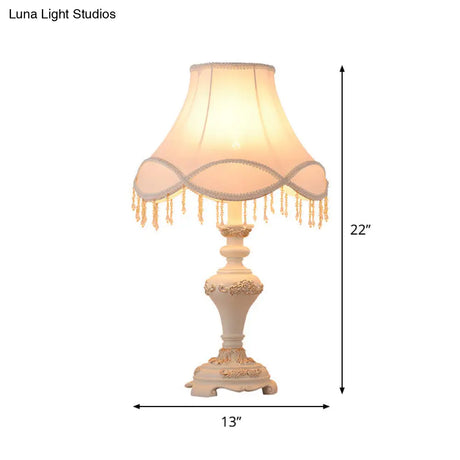 Vintage Resin Urn Nightstand Lamp - White 1-Light Night Table Light With Fabric Shade And Drape