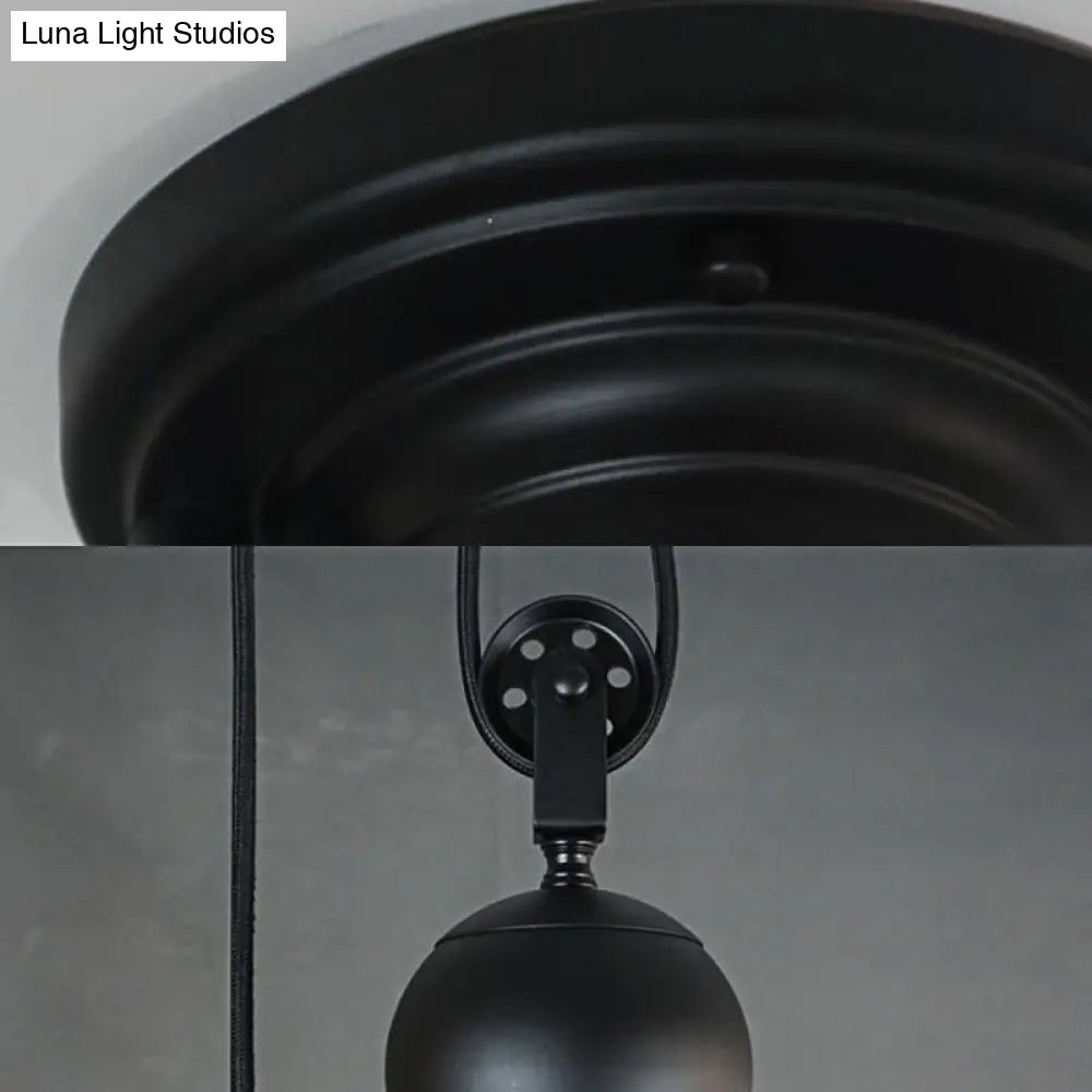 Vintage Retro Black Metal Ceiling Fixture With Pulley - 1-Bulb Suspension Lamp Conic Shade