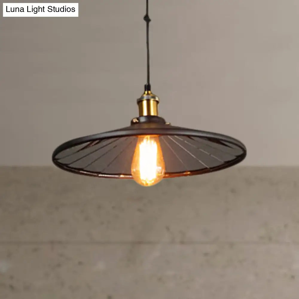 Vintage Retro Black Metal Ceiling Fixture With Pulley - 1-Bulb Suspension Lamp Conic Shade