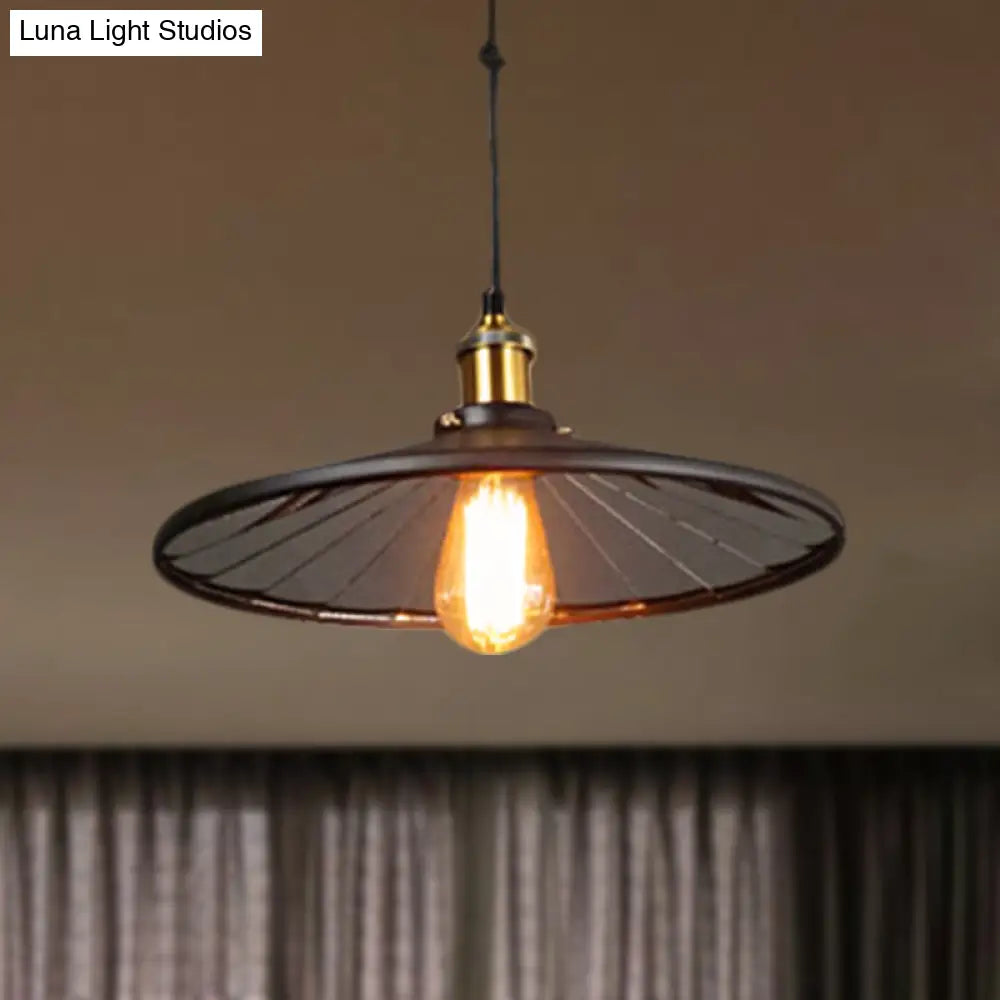 Vintage Retro Black Metal Suspension Lamp With Conic Shade - Pulley Ceiling Fixture