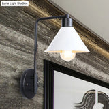Vintage Retro Metallic White Conic Wall Lamp: Stylish Angle Arm Mount Light For Study Room (1 Bulb)