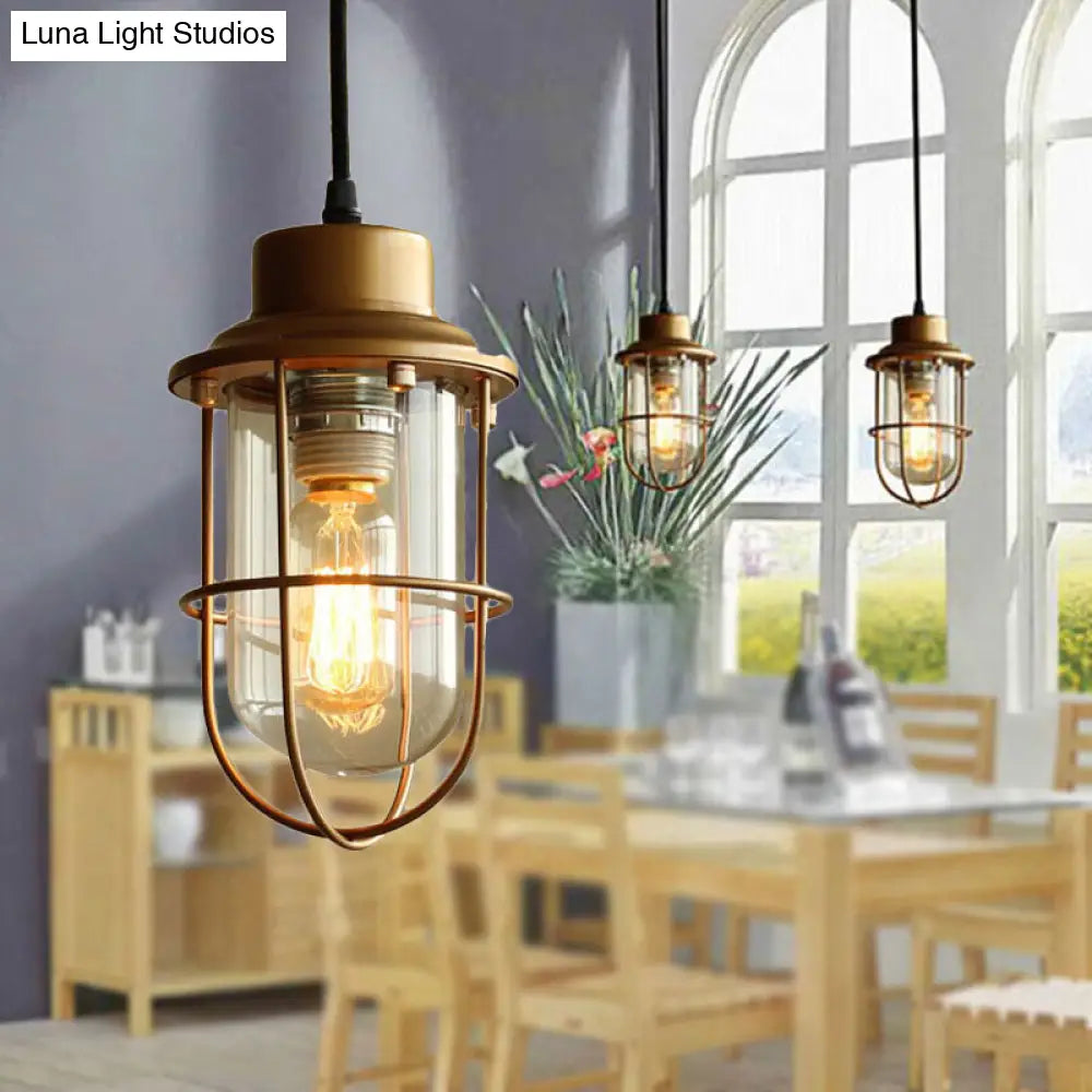 Vintage Retro Brass Pendant Light With Clear Glass Shade - Hanging Ceiling Fixture