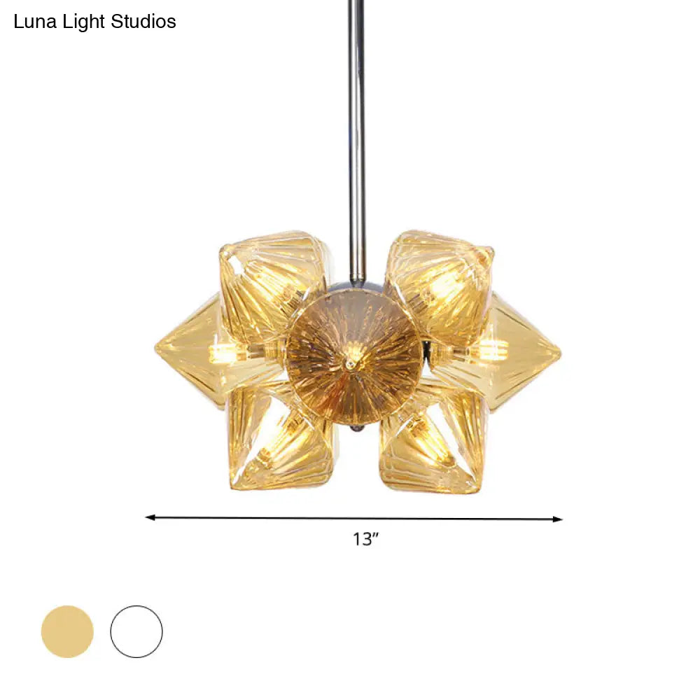 Vintage Ribbed Glass Ceiling Lamp With Prism Semi Flush Design - Black/Chrome Finish 9/12 Lights