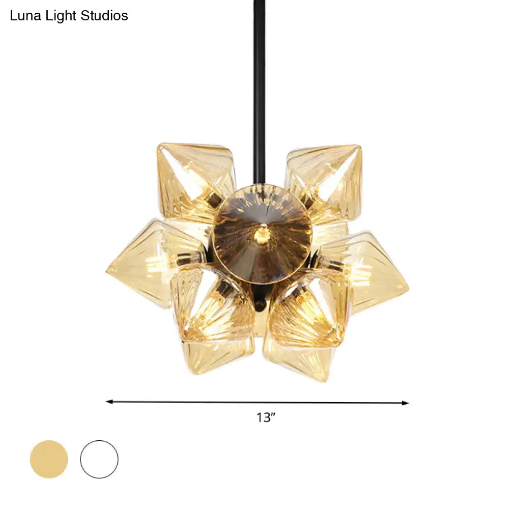 Vintage Ribbed Glass Ceiling Lamp With Prism Semi Flush Design - Black/Chrome Finish 9/12 Lights