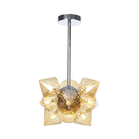 Vintage Ribbed Glass Ceiling Lamp With Prism Semi Flush Design - Black/Chrome Finish 9/12 Lights