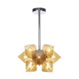 Vintage Ribbed Glass Ceiling Lamp With Prism Semi Flush Design - Black/Chrome Finish 9/12 Lights