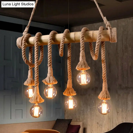 Vintage Rope Pendant Light Fixture With Exposed Bulb For Kitchen - Beige Hanging Lamp Kit (4/6