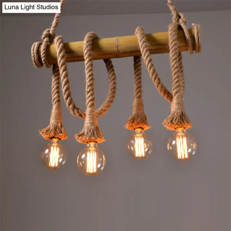 Vintage Rope Pendant Light Fixture With Exposed Bulb For Kitchen - Beige Hanging Lamp Kit (4/6