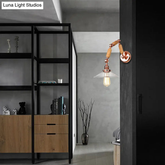 Vintage Rose Gold Conical Glass Wall Lamp With Single Bulb - Clear Mounted Sconce Light For Living