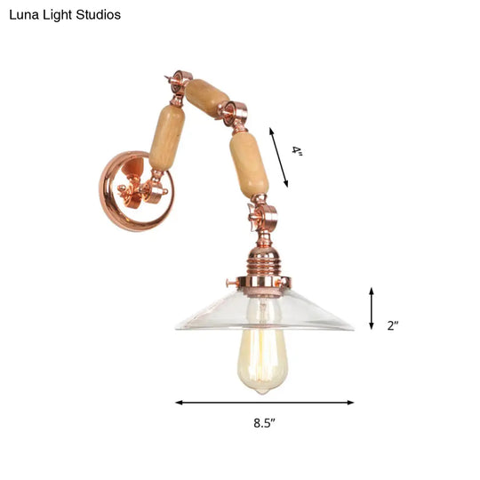 Vintage Rose Gold Conical Glass Wall Lamp With Single Bulb - Clear Mounted Sconce Light For Living