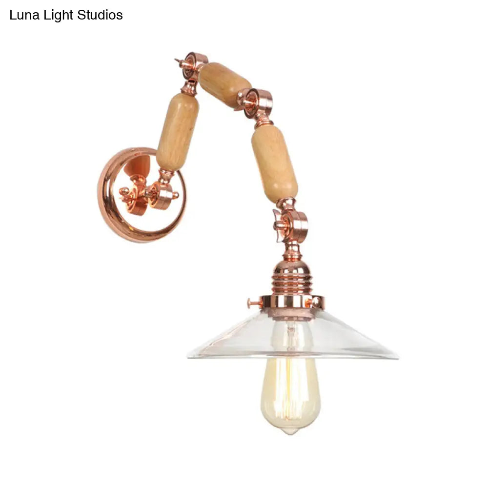 Vintage Rose Gold Conical Glass Wall Lamp With Single Bulb - Clear Mounted Sconce Light For Living