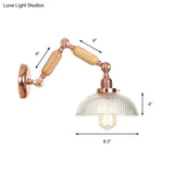 Vintage Rose Gold Wall Sconce Light With Prismatic Glass Bowl And Extendable Arm For Bedroom