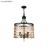 Vintage Round Chandelier Light Metal & Shell | 4-Light Suspension Black For Bedroom