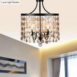Vintage Round Chandelier Light Metal & Shell | 4-Light Suspension Black For Bedroom