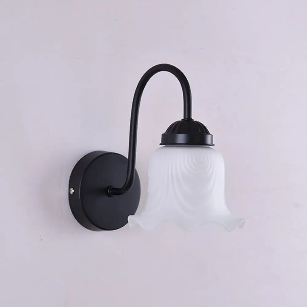 Vintage Ruffled Wall Mount Milk Glass Vanity Sconce With Gooseneck Arm For Bathroom Lighting 1 /