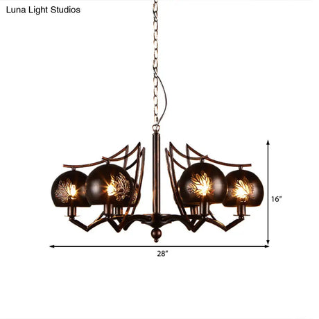 Vintage Rustic 6-Light Metal Hanging Chandelier – Bubbled Etched Ceiling Light For Dining Room