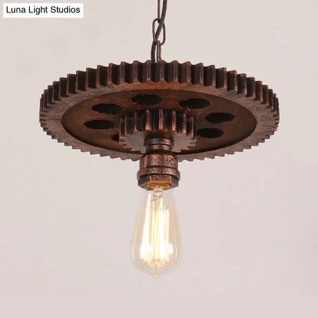 Vintage Rustic Bare Bulb Hanging Light With Iron Gear Decoration