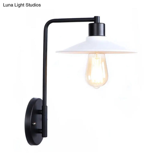 Vintage Rustic Iron Flared Wall Lamp With Angle Arm - Black/White 1 Bulb Ideal For Living Room