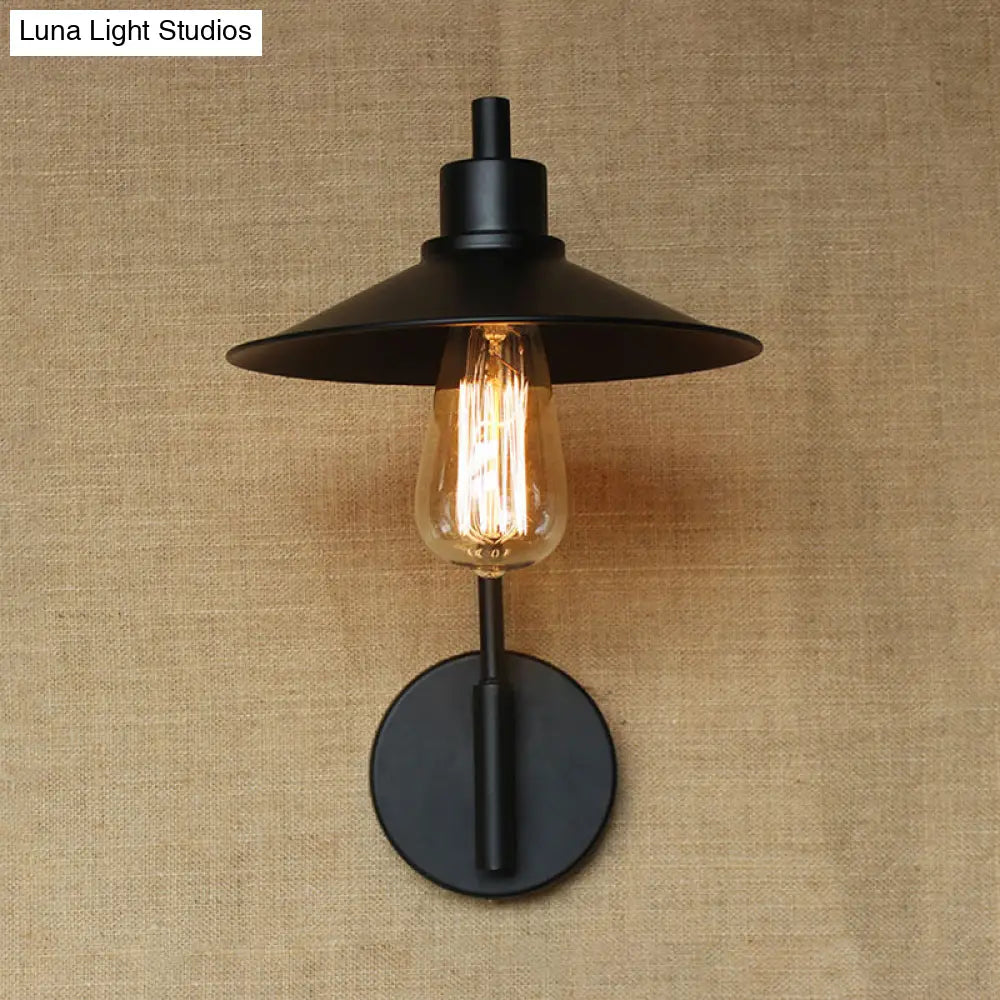 Vintage Rustic Iron Flared Wall Lamp With Angle Arm - Black/White 1 Bulb Ideal For Living Room