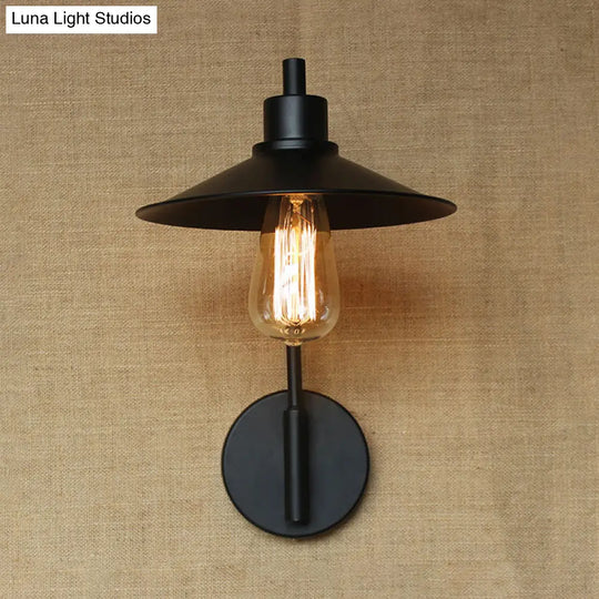 Vintage Rustic Iron Flared Wall Lamp With Angle Arm - Black/White 1 Bulb Ideal For Living Room