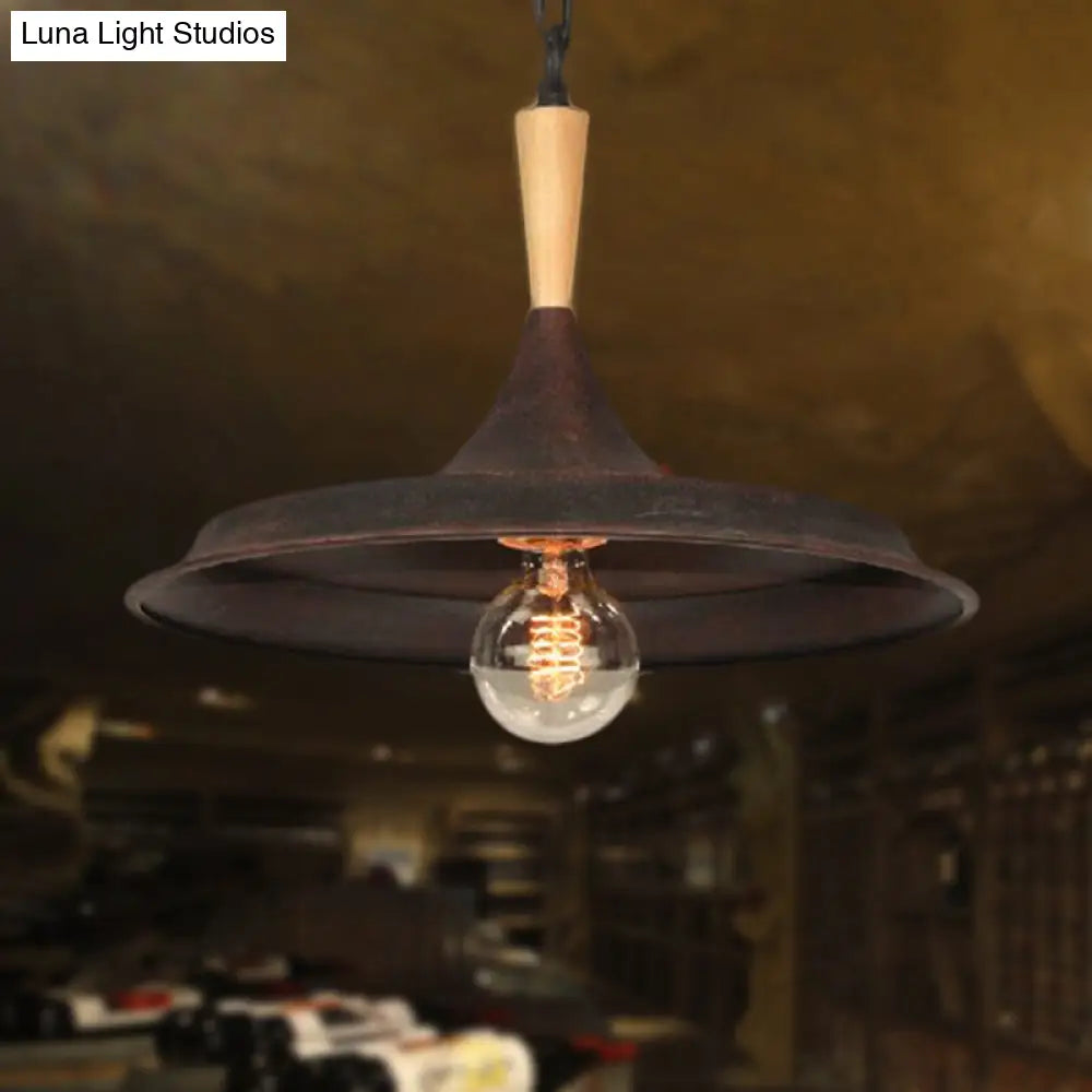 Antique Style Pendant Lamp With Barn Shade And Wrought Iron In Rust For Bars