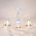 Vintage Rustic Stained Glass Semi Flush Mount Light With Shade - White/Sky Blue/Blue White