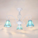 Vintage Rustic Stained Glass Semi Flush Mount Light With Shade - White/Sky Blue/Blue Sky Blue