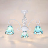 Vintage Rustic Stained Glass Semi Flush Mount Light With Shade - White/Sky Blue/Blue Sky Blue