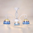 Vintage Rustic Stained Glass Semi Flush Mount Light With Shade - White/Sky Blue/Blue Blue