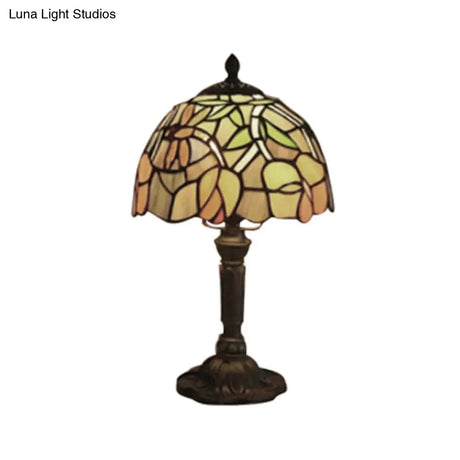 Vintage Rustic Stained Glass Table Lighting With Bronze Stand - Coffee Shop Décor