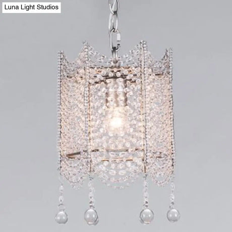 Vintage Scallop Suspension Chandelier With Crystal Beads - Silver Finish 3 Bulbs
